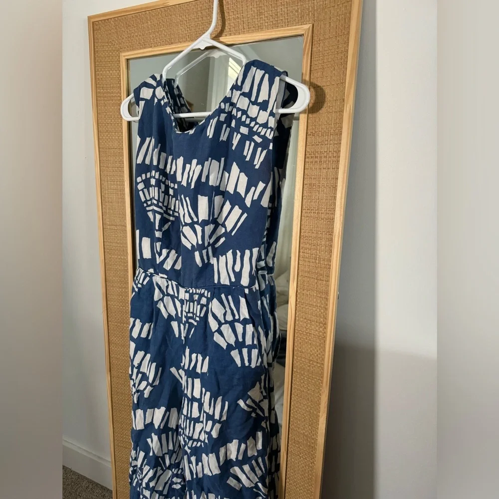 Anthropologie CoreyLynnCalter tie back jumpsuit / romper, blue and cream design - Picture 2 of 4